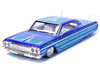 1964 Chevrolet Impala SS Lowrider Candy Blue with Graphics and White Interior Lowriders Maisto Design Series 1/26 Diecast Model Car Maisto 32547BL