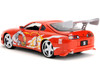 1995 Toyota Supra Red with Graphics and Saitama Diecast Figure One Punch Man 2015 2019 TV Series 1/24 Diecast Model Jada 35347