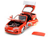 1995 Toyota Supra Red with Graphics and Saitama Diecast Figure One Punch Man 2015 2019 TV Series 1/24 Diecast Model Jada 35347