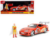 1995 Toyota Supra Red with Graphics and Saitama Diecast Figure One Punch Man 2015 2019 TV Series 1/24 Diecast Model Jada 35347