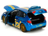 2012 Subaru Impreza WRX STI Blue Metallic with Graphics and Sonic The Hedgehog Diecast Figure Sonic The Hedgehog Hollywood Rides Series 1/24 Diecast Model Car Jada 35871