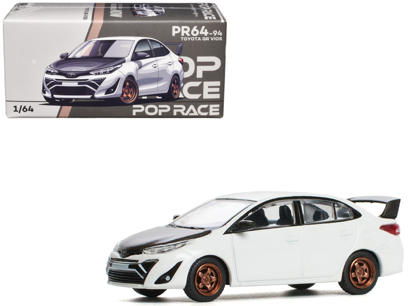 Toyota GR Vios White with Carbon Hood 1/64 Diecast Model Car Pop Race PR640094