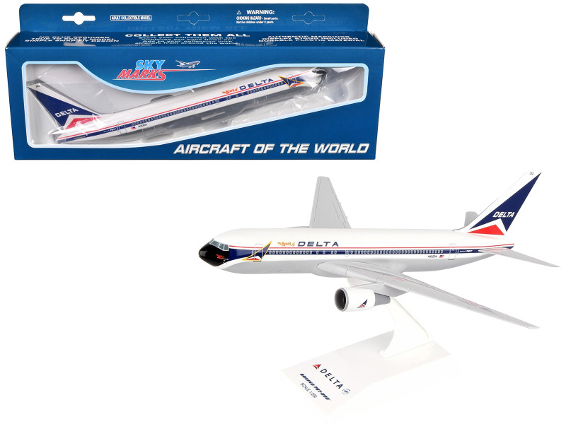 Boeing 767 200 Commercial Aircraft The Spirit of Delta Airlines N170SY White with Blue and Red Stripes Snap Fit 1/200 Plastic Model Skymarks SKR910