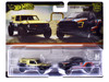 Ford Bronco R Gold Metallic and Black and 2017 Ford F 150 Raptor Pickup Truck #17 Black with Stripes Car Culture Set of 2 Cars Diecast Model Cars Hot Wheels HRR77-956M