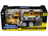 1980 Mack A685ST Flatbed Truck Gold Metallic with Beige Stripes Madman Garage and 1972 Chevrolet C10 Pickup Truck Gold Metallic and Beige Muscle Transports Series 1/64 Diecast Models Muscle Machines 11555GRN