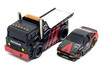 JDM Flatbed Truck #25 Black and Red and 1983 85 Toyota Trueno Sprinter AE86 #25 Black and Red Advan Livery Muscle Transports Series 1/64 Diecast Models Muscle Machines 11557RD