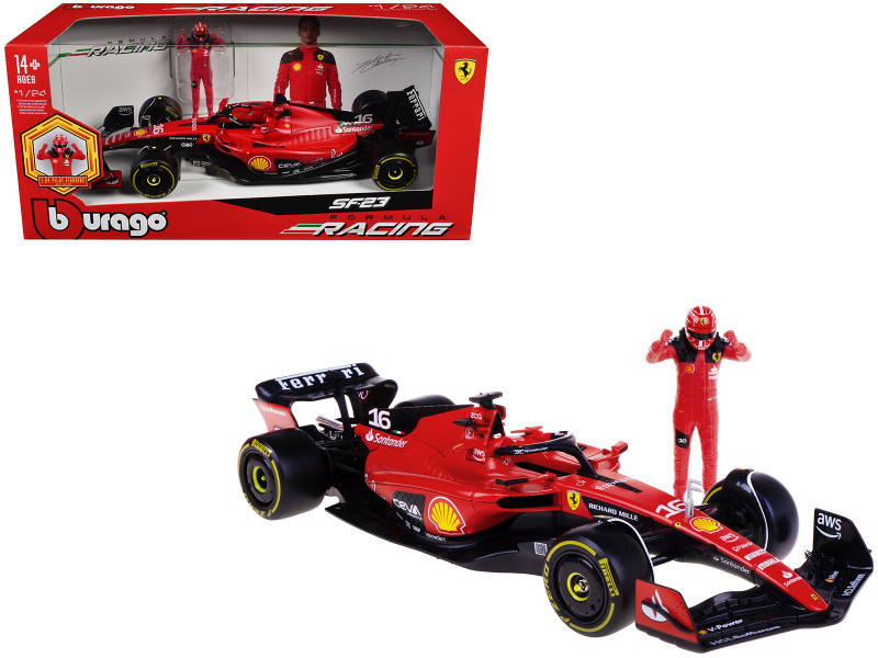 Ferrari SF 23 #16 Charles Leclerc Formula One F1 World Championship 2023 with Driver Figure 1/24 Diecast Model Car Bburago 26809CL