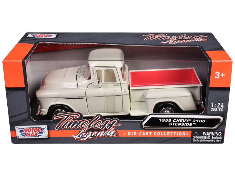 1955 Chevrolet 3100 Stepside Pickup Truck Cream with White Interior Timeless Legends Series 1/24 Diecast Model Car Motormax 73236CRM