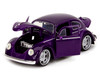 Volkswagen Beetle Purple Metallic and Wednesday Addams Diecast Figure Wednesday 2022 TV Series Hollywood Rides Series 1/24 Diecast Model Car Jada 35131