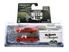 1966 Dodge D 100 Pickup Truck Red with White Top and 1969 Dodge Super Charger Red with White Stripe with Enclosed Car Hauler Mr Norm’s Super Charger Racing Hitch & Tow Series 5 1/64 Diecast Model Car Greenlight 31170A