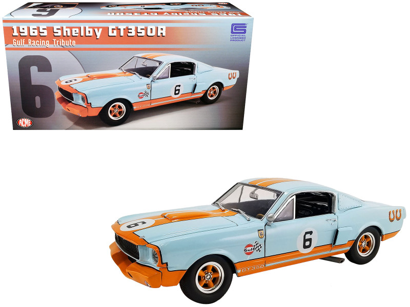 1965 Shelby GT350R #6 Light Blue with Orange Stripes Gulf Racing Tribute Limited Edition to 330 pieces Worldwide 1/18 Diecast Model Car ACME A1801865