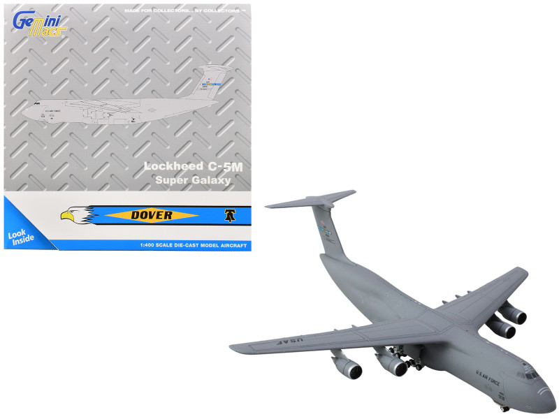 Lockheed C 5M Super Galaxy Transport Aircraft Dover Air Force Base United States Air Force 84 0061 Gray Gemini Macs Series 1/400 Diecast Model Airplane GeminiJets GM144