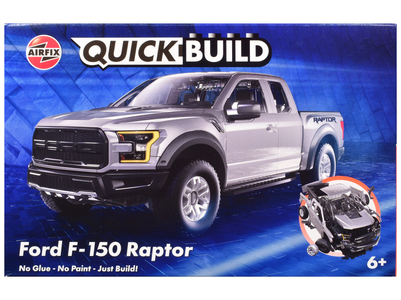 Skill 1 Model Kit Ford F-150 Raptor Pickup Truck Gray Snap Together Snap Together Painted Plastic Model Car Kit Airfix Quickbuild J6053