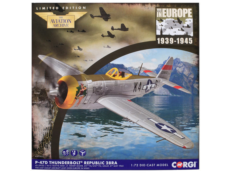 Republic P 47D Thunderbolt 28RA Fighter Aircraft Dottie Mae 511th Fighter Squadron 405th Fighter Group 1945 United States Army Air Forces The Aviation Archive Series 1/72 Diecast Model Corgi AA33827