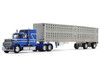 Ford LTL 9000 60 Aerodyne Sleeper with Wilson PSAL Stockmaster Livestock Trailer Blue with Stripes 1/64 Diecast Model DCP/First Gear 60-1769