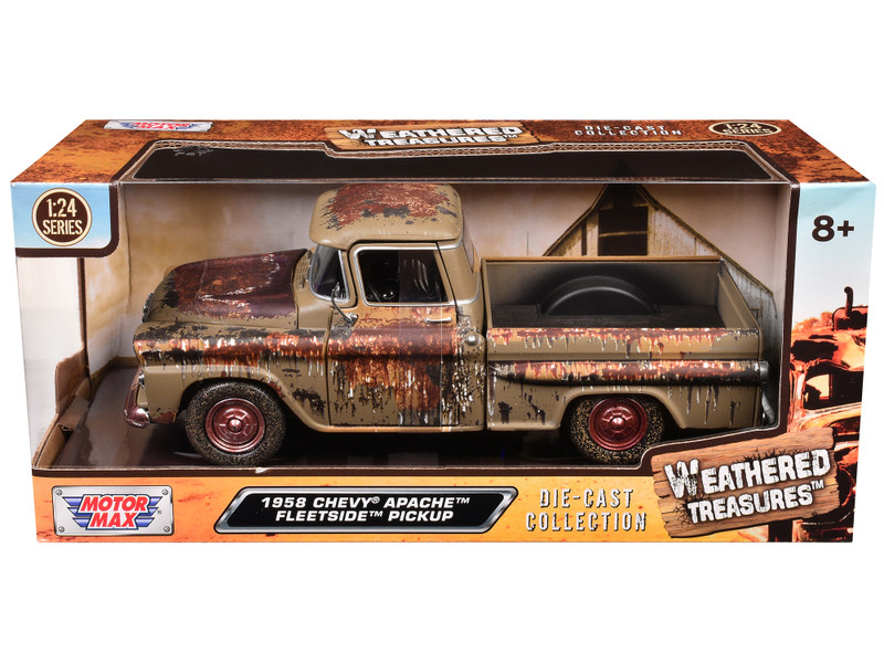 1958 Chevrolet Apache Fleetside Pickup Brown Rusted Weathered Treasures Series 1/24 Diecast Model Car Motormax 79072BRN