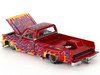 Chevrolet Silverado Dually Pickup Truck On Fire V1 Red Metallic with Flames and Red Interior Designed by Jun Imai Kaido House Special 1/64 Diecast Model Car Mini GT KHMG127