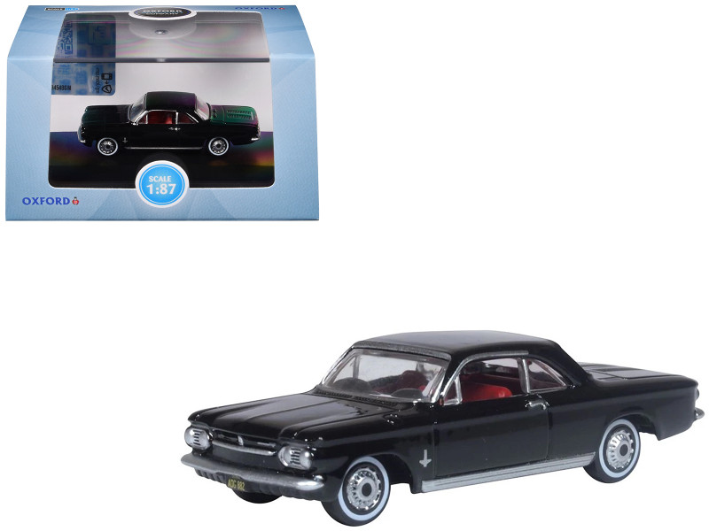 1963 Chevrolet Corvair Coupe Tuxedo Black with Red Interior 1/87 HO Scale Diecast Model Car Oxford Diecast 87CH63004