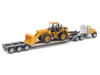 CAT Caterpillar CT681 Day Cab Tractor Yellow with Lowboy Trailer and CAT 950G Wheel Loader Yellow 1/87 (HO) Diecast Model Diecast Masters 84418