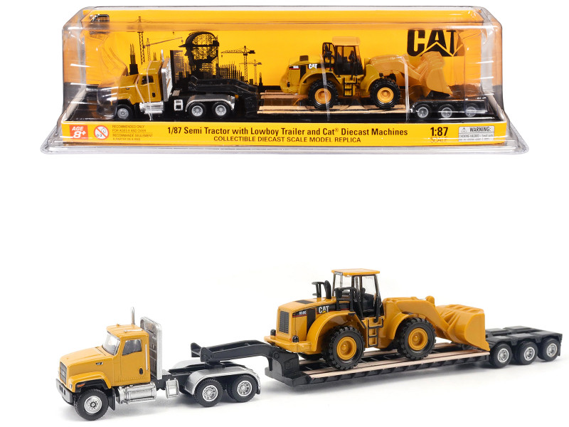 Kenworth T880 Tractor Black with Lowboy Trailer and CAT Roller