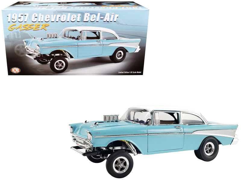 1957 Chevrolet Bel Air Gasser Light Blue with White Top Limited Edition to 390 pieces Worldwide 1/18 Diecast Model Car ACME A1807017