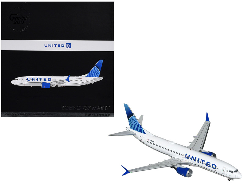 Boeing 737 MAX 8 Commercial Aircraft United Airlines N17265 White with Blue Tail Gemini 200 Series 1/200 Diecast Model Airplane GeminiJets G2UAL1255