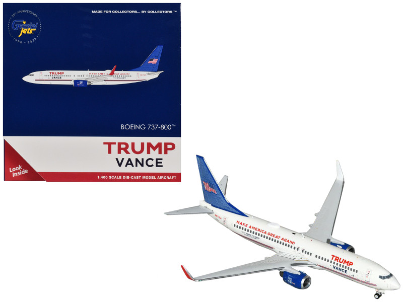 Boeing 737 800 Commercial Aircraft Trump Vance Campaign N917XA White with Blue Tail 1/400 Diecast Model Airplane GeminiJets GJ2306