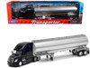 Freightliner Cascadia Truck Black with Silver Tanker Trailer Transporter Series 1/32 Diecast Model Welly 32697W-BK