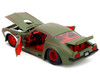 1972 Pontiac Firebird #9 Green Camouflage Flames with Graphics and Red Interior Bigtime Muscle Series 1/24 Diecast Model Car Jada 35212