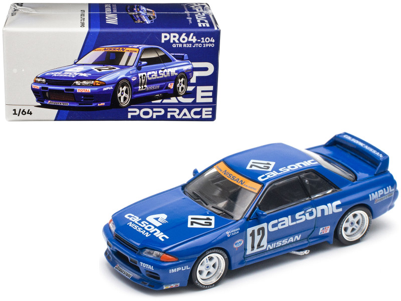 GTR R32 RHD Right Hand Drive #12 Kazuyoshi Hoshino Toshio Suzuki Calsonic Winner Japanese Touring Car Championship 1990 1/64 Diecast Model Car Pop Race PR640104