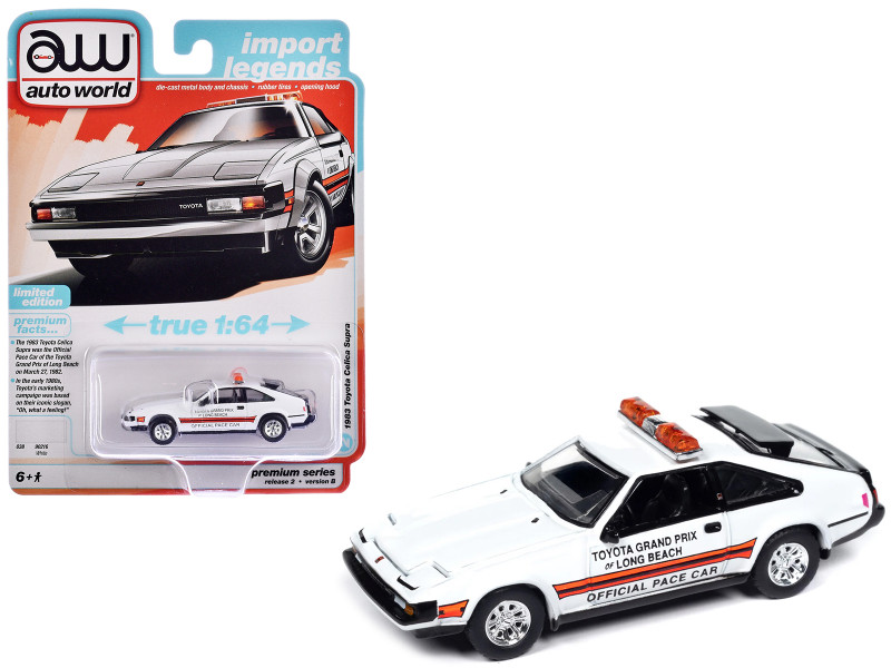 1983 Toyota Celica Supra Toyota Grand Prix of Long Beach Official Pace Car White Import Legends Series 1/64 Diecast Model Car Auto World 64442-AWSP166B