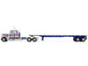 Peterbilt 359 with 36 Flat Top Sleeper and 48 Utility Flatbed Trailer White with Blue and Red Stripes Bicentennial Patriot 1/64 Diecast Model DCP/First Gear 69-1921