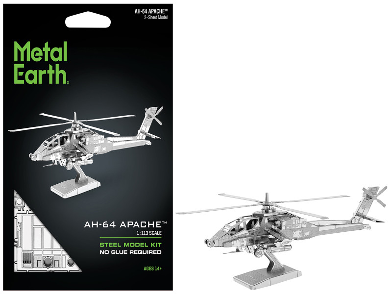 Model Kit Boeing AH 64 Apache Attack Helicopter Moderate Difficulty Steel Model Metal Earth MMS083