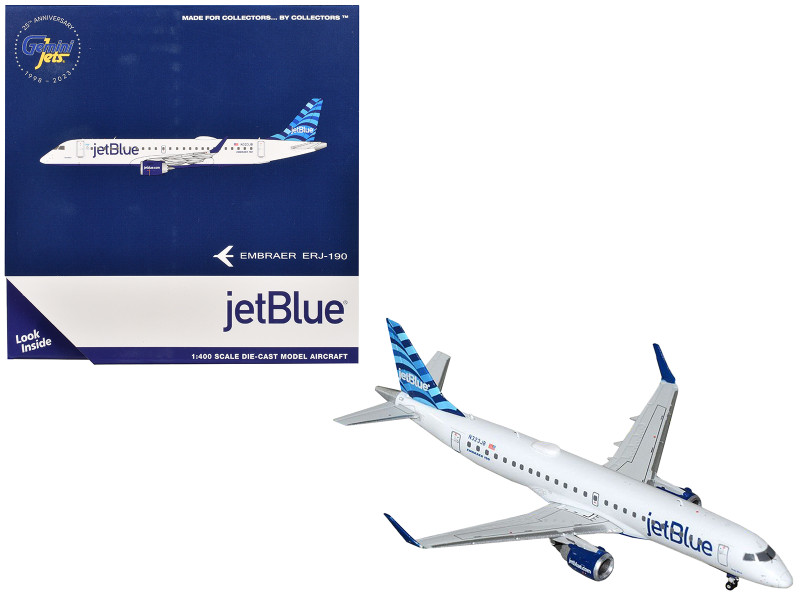 Embraer ERJ 190 Commercial Aircraft JetBlue Airways N323JB White with Blue Tail 1/400 Diecast Model Airplane GeminiJets GJ2287