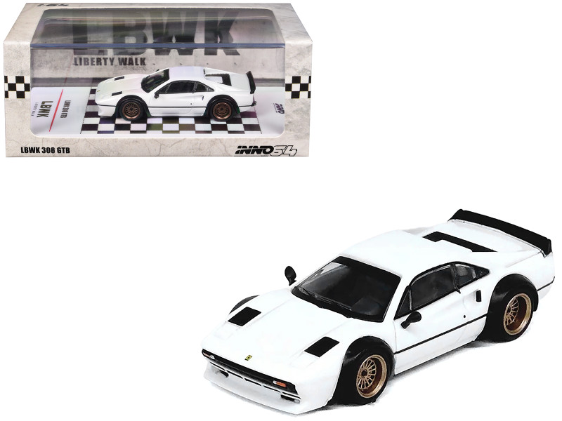 LBWK Liberty Walk 308 GTB White 1/64 Diecast Model Car Inno Models IN64-LBWK308-WHI