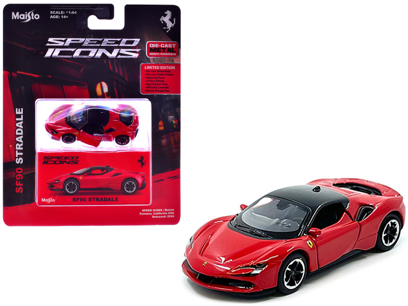Ferrari SF90 Stradale Red with Black Top Speed Icons Series 1/64 Diecast Model Car Maisto 15700-24D-RD