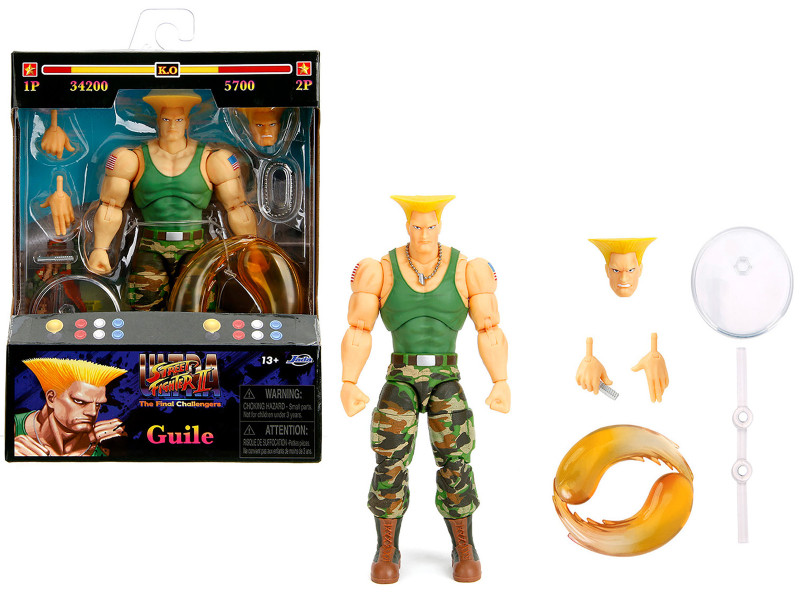 Guile 6 Moveable Figure with Accessories and Alternate Head and Hands Ultra Street Fighter II The Final Challengers 2017 Video Game Model Jada 34689