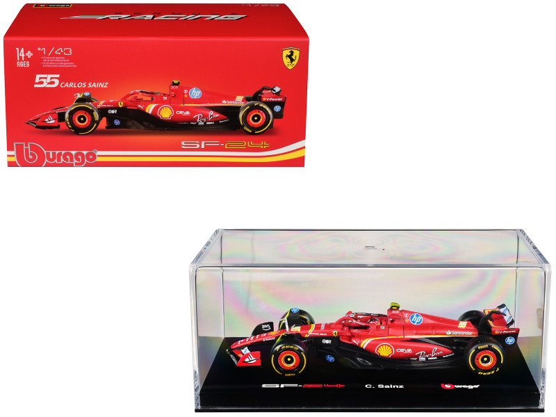 Ferrari SF 24 #55 Carlos Sainz Formula One F1 World Championship 2024 with Display Case Formula Racing Series 1/43 Diecast Model Car Bburago 36843CS