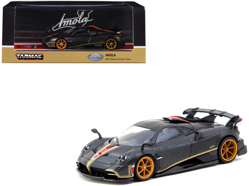 Pagani Imola Matt Black Carbon Fiber with Red Stripe Global64 Series 1/64 Diecast Model Tarmac Works T64G-TL046-BCF