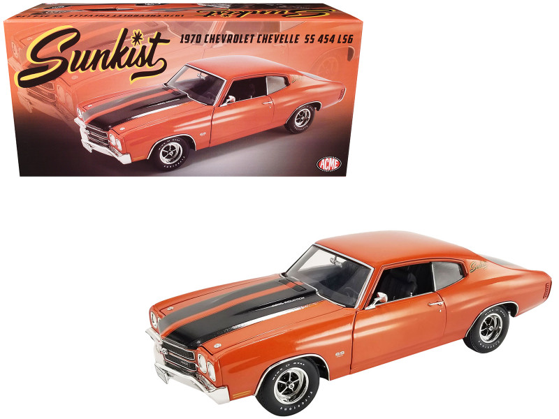 1970 Chevrolet Chevelle SS 454 LS6 Sunkist Orange with Black Hood Stripes Limited Edition to 300 pieces Worldwide 1/18 Diecast Model Car ACME A1805528