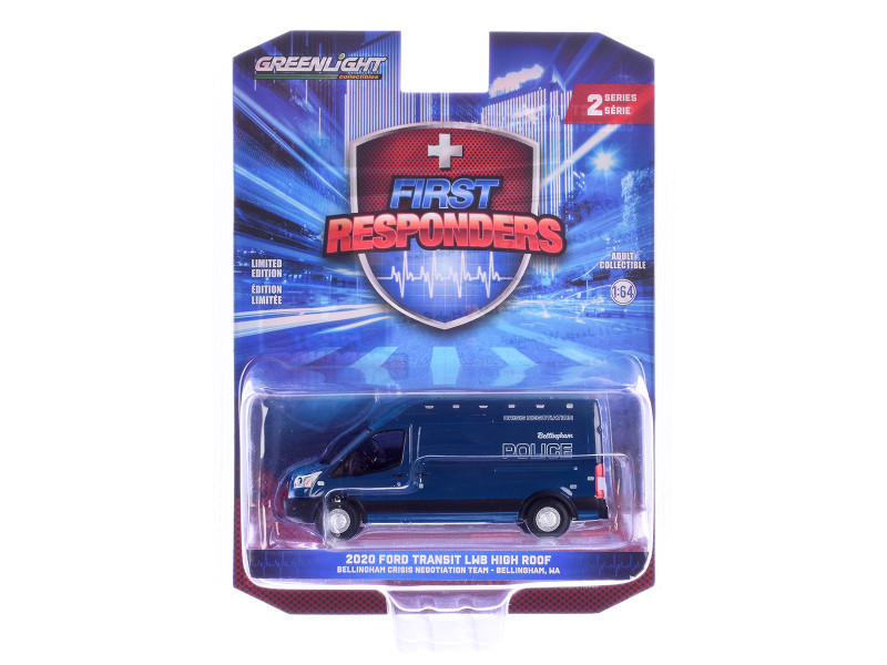 2020 Ford Transit LWB High Roof Van Bellingham Police Crisis Negotiation Team Bellingham Washington Dark Blue First Responders Series 2 1/64 Diecast Model Car Greenlight 67060D