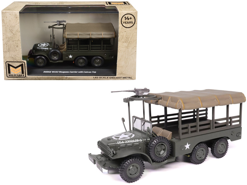 Dodge WC63 Weapons Carrier with Canvas Top Olive Drab United States Army 1/43 Diecast Model Militaria Die Cast 24218-40