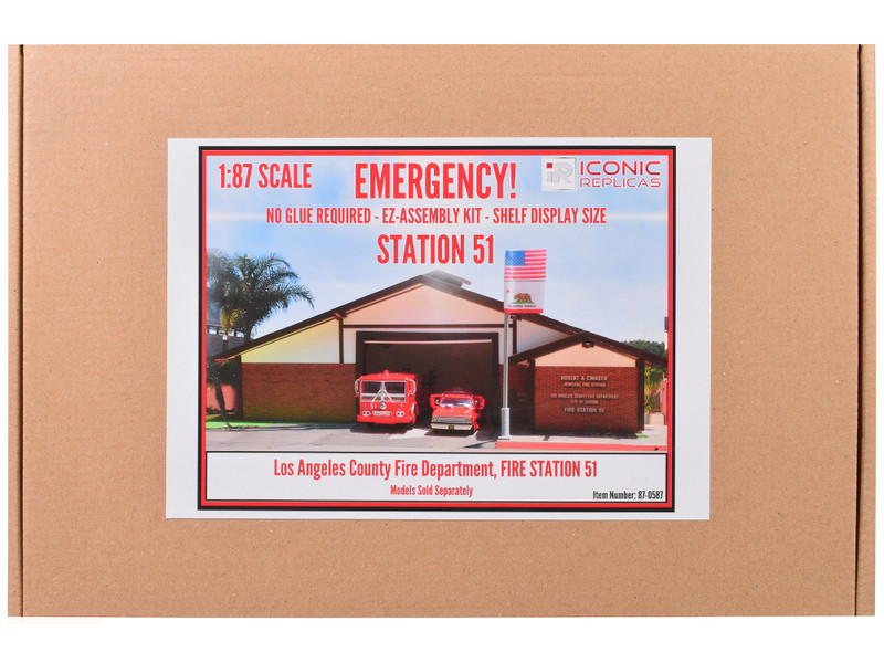 Fire Station 51 LACoFD Los Angeles County Fire Department Diorama EZ Assembly Kit Emergency 1972 1977 TV Series 1/87 (HO) Model Iconic Replicas 87-0587STN