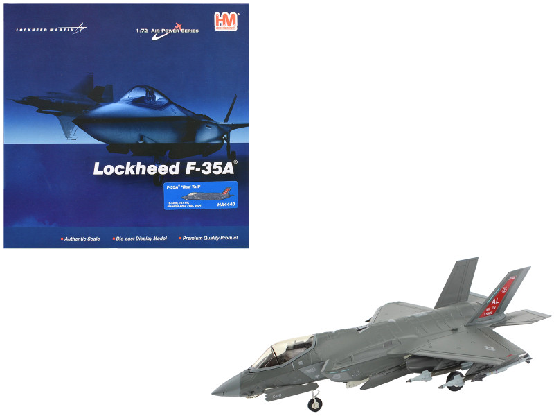 Lockheed Martin F 35A Lightning II Aircraft Red Tail 187th Fighter Wing Alabama Air National Guard 2024 United States Air Force Air Power Series 1/72 Diecast Model Hobby Master HA4440