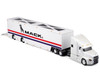 Mack Anthem Enclosed Car Transporter Mack White with Red and Blue Stripes Custom Haulers Series 1/64 Diecast Model Maisto 12418-MACK1