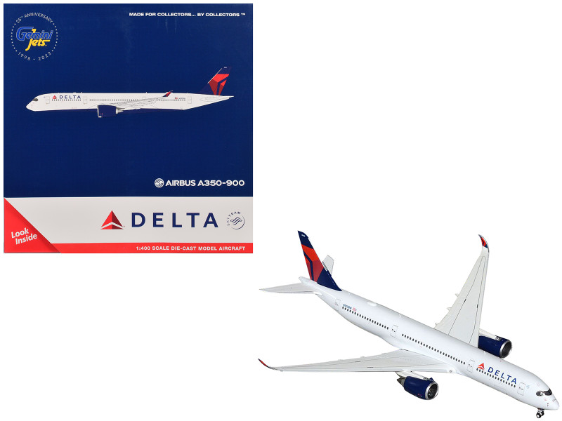 Airbus A350 900 Commercial Aircraft Delta Air Lines N503DN White with Blue and Red Tail 1/400 Diecast Model Airplane GeminiJets GJ2286