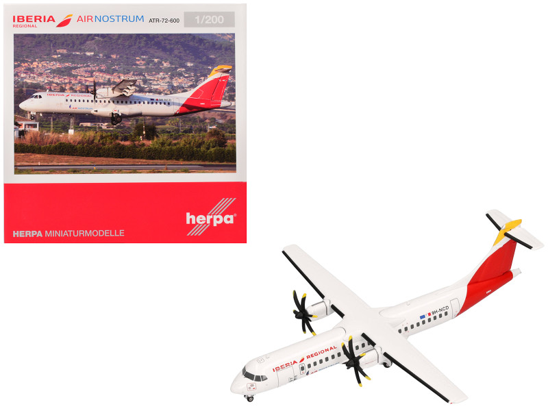 ATR 72 600 Commercial Aircraft Iberia Regional 9H NCD White with Red Tail 1/200 Diecast Model Airplane Herpa HE573313