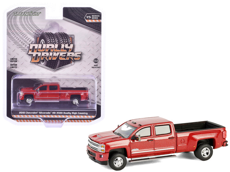 2018 Chevrolet Silverado 3500 HD Dually High Country Pickup Truck Cajun Red Metallic Dually Drivers Series 15 1/64 Diecast Model Car Greenlight 46150D