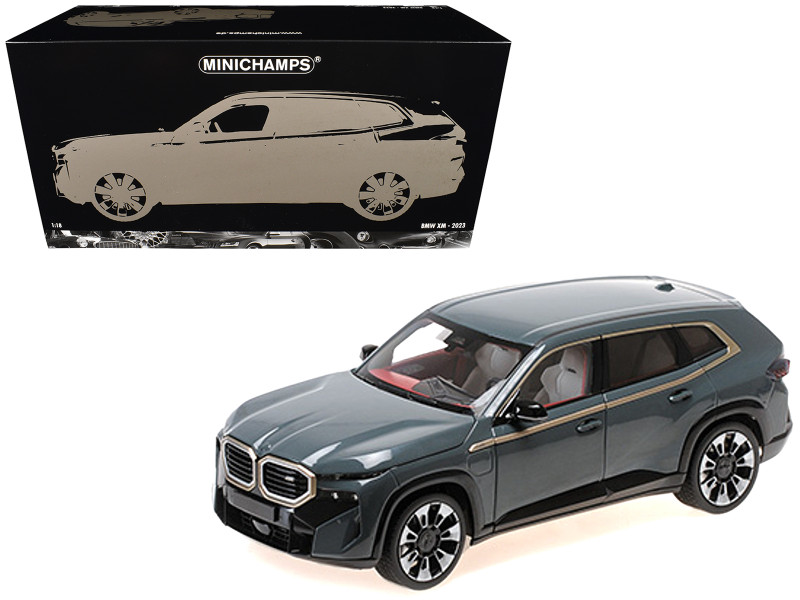 2023 BMW XM Dark Green Metallic with Gold Stripes 1/18 Diecast Model Car Minichamps MC110023300