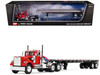 White Western Star 4900 Day Cab with 48 Utility Flatbed Trailer Viper Red 1/64 Diecast Model DCP/First Gear 60-2093
